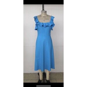 NEW SAMPLE STRETCH LINEN Zimmermann INSPIRED Ruffle Midi Dress Cerulean Small/4